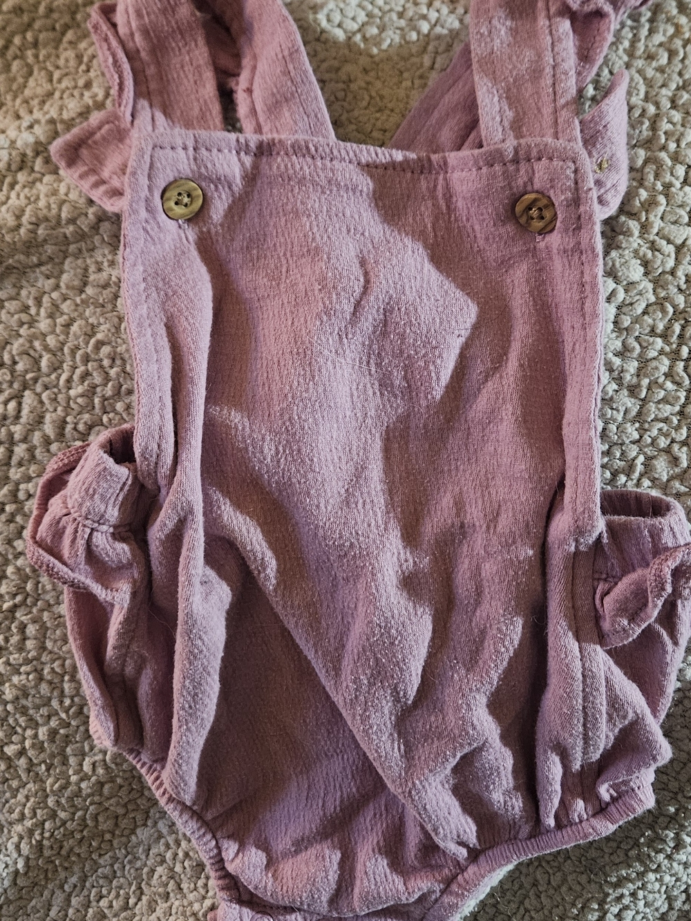 Carter's Mauve Pink Linen-Texture Baby Suspenders Romper